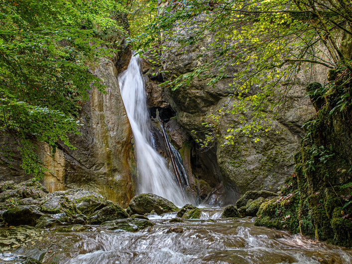 The Rinnerberger waterfall is hidden in the valley of the Rinnerbergerbach between Grünburg and Oberschlierbach in Upper Austria.