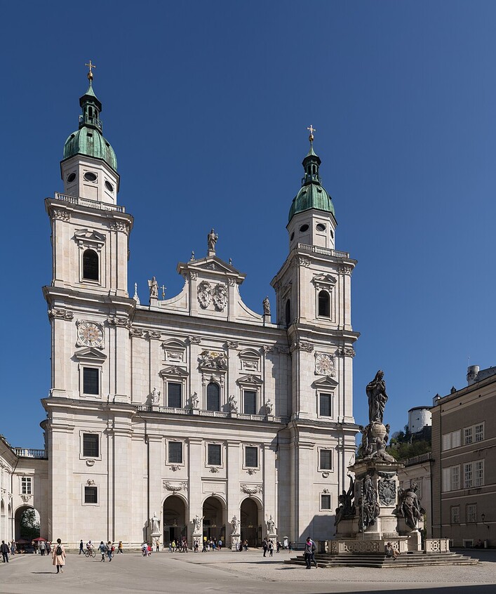 Façade of Salzburg Cathedral with Marian column, federal state of Salzburg, Austria