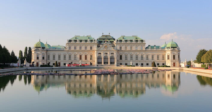 The Belvedere is a historic building complex in Vienna, Austria, consisting of two baroque palaces (the Upper (seen here) and Lower Belvedere), the Orangery, and the Palace Stables. The buildings are set in a baroque park landscape in the 3rd district of the city, south-east of its centre. It houses the Belvedere museum. The grounds are set on a gentle gradient and include decorative tiered fountains and cascades, baroque sculptures, and majestic wrought iron gates. The palace complex was built as a summer residence for Prince Eugene of Savoy.