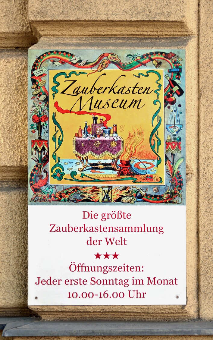Sign of the museum for boxes with magic tricks in Meidling, Vienna.