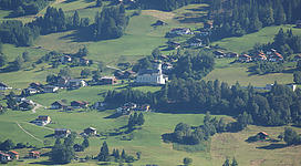 Pharish Church in Bartholomäberg in the valley Montafon, Vorarlberg, Österreich. Photographed near the hamlet Bitschweil, Tschagguns.