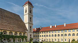 Parish and former collegiate church Saint George amidst the monastery yard on Schlossallee #2, municipality Sankt Georgen a. L., district Sankt Veit, Carinthia, Austria, EU