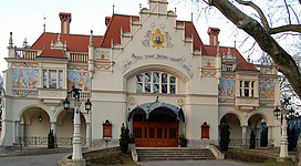 Main facade of the Stadttheater Berndorf, a theatre in Lower Austria built 1898.