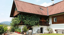 Ein charmantes Haus mit einem Steildach und üppiger Begrünung. Der Garten ist gepflegt und bietet einen einladenden Platz zum Entspannen.