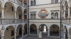 Arcade yard of castle Porcia, municipality Spittal an der Drau, district Spittal an der Drau, Carinthia, Austria, European Union