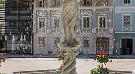 Nymph fountain on Hauptplatz, city Feldkirchen, district Feldkirchen, Carinthia, Austria, EU