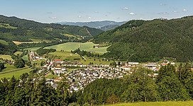 View of Brückl from Johannserberg, market town Brückl, district Sankt Veit, Carinthia, Austria, EU