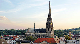 Cathedral Neuer Dom in Linz, Austria (seen from the roof of the shopping mall Passage)