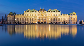 View of the Upper Belvedere Palace during the blue hour, Vienna, Austria.