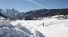 Ein sonniger Tag zum Langlaufen mit Blick auf den Gosaukamm.