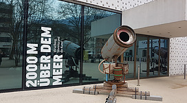 Art object "Snow Canon" at the Vorarlberg Museum in Bregenz, Vorarlberg, Austria.