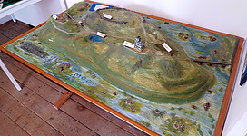 Model of the castle ruins Moosburg in the Carolingian Museum of the municipality Moosburg, district Klagenfurt Land, Carinthia, Austria