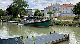 the Danube marina of Tulln with the town hall in background