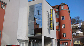 Kulturhaus / Stadtsaal in Bruck an der Mur, Austria. Main entrance on south side.
