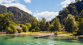 Europabad Weißenbach, Blick vom See, Steinbach am Attersee, Salzkammergut
