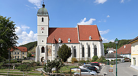 South view of the parish church in Kirchschlag in der Buckligen Welt, Lower Austria.