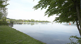 Naturbadeplatz Unterbuchberg, Blick auf den See, Seewalchen am Attersee, Salzkammergut